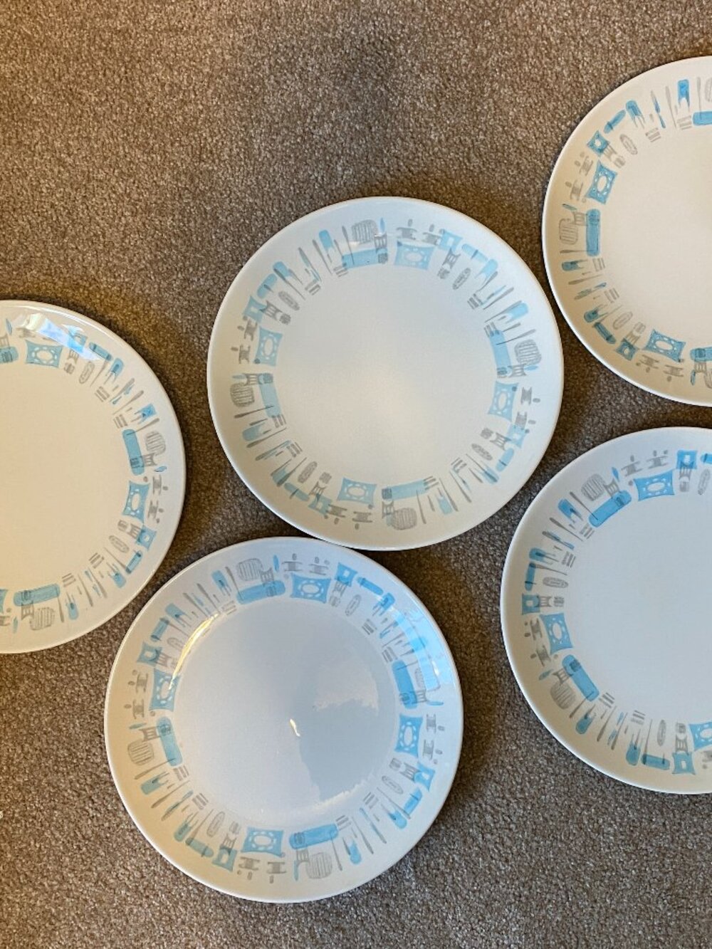 Vtg 10" Royal China Blue Heaven Dinner Plates Set of 5 MCM Atomic USA